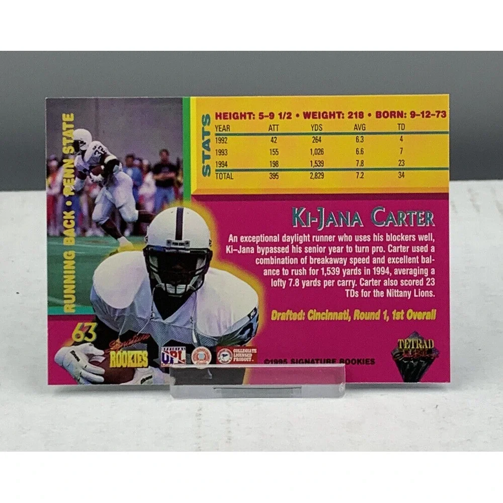 1995 Signature Rookies Tetrad AutoBilia‎ Set Ki-Jana Carter #63 RC Penn State